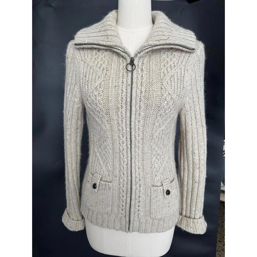 LOFT Gray Cable Knit Turtleneck Sweater